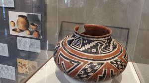 A reconstruction of an ancient pot on display