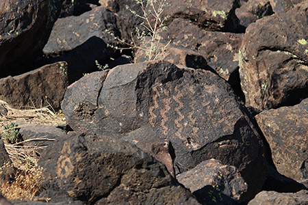 A rock with a petroglyph of squiggly lines